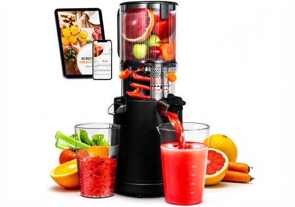 Slow Cold Press Juicer Machine: Electric Masticating Juicer Extractor Easy Clean - Whole Fruit Vegetable Juice Maker - Cold Pressed Slow Blender Juicer with Wide Large Chute Mouth-0
