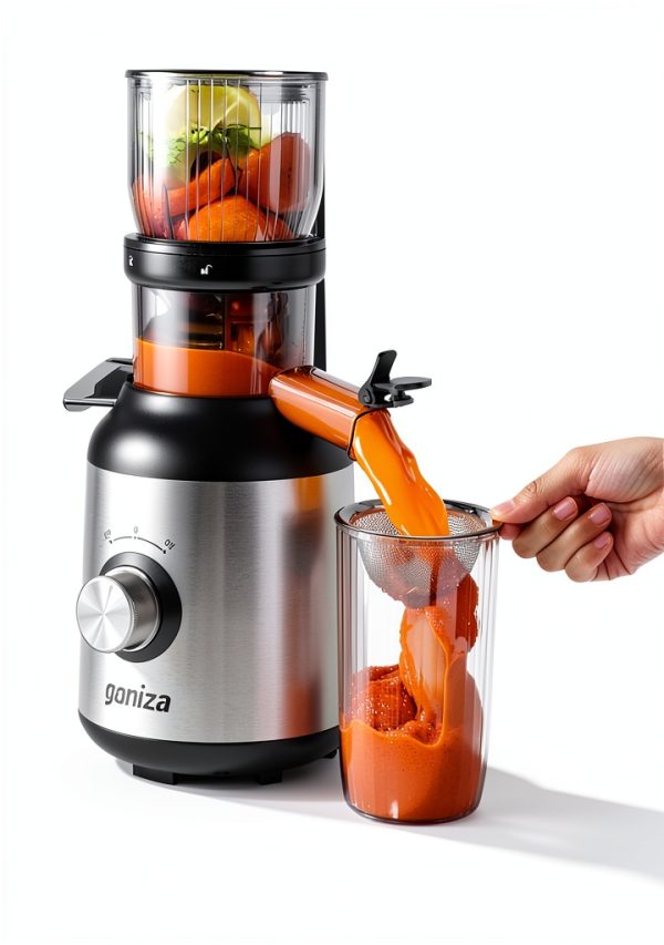 Ganiza Cold Press Juicer, 4.3" Compact Space-Saving Design Juicer Machine with 3 Replaceable Filters, One-Touch & Ultra-Quiet Operation, BPA-Free Easy to Clean, Silver-2