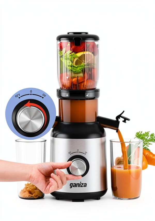 Ganiza Cold Press Juicer, 4.3" Compact Space-Saving Design Juicer Machine with 3 Replaceable Filters, One-Touch & Ultra-Quiet Operation, BPA-Free Easy to Clean, Silver-4