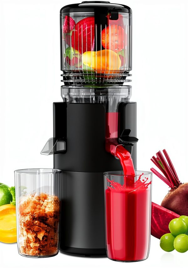 Cold Press Juicer, Juicer Machines 5.3"Wide Feed Chute for Whole Fruits & Vegetables, Electric Juicer of Pulp Separation with 99% High Juice Yield, Preserves Nutrients, Easy to Clean, BPA Free-0