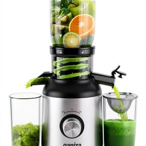 Ganiza Cold Press Juicer, 4.3" Compact Space-Saving Design Juicer Machine with 3 Replaceable Filters, One-Touch & Ultra-Quiet Operation, BPA-Free Easy to Clean, Silver-0