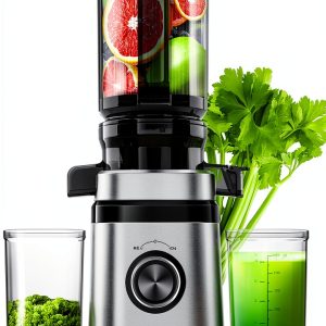 Juicer Machines, Cold Press Juicer with Wide Feed Chute, Slow Masticating Juicers for Whole Vegetables & Fruits, High Juice Yield, Easy to Clean, Large Auger, Light Silver-0