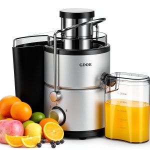 GDOR 800W Juicer Machine, 3” Wide Feed Chute, Dual-Speed Centrifugal Juicer for Fruits & Vegetables, Anti-Drip Function, BPA-Free, Easy to Clean with Brush, White-0