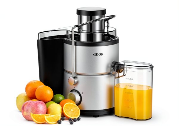 GDOR 800W Juicer Machine, 3” Wide Feed Chute, Dual-Speed Centrifugal Juicer for Fruits & Vegetables, Anti-Drip Function, BPA-Free, Easy to Clean with Brush, White-0
